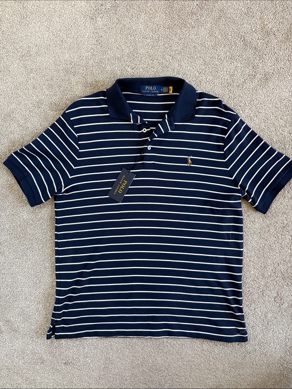 Ralph Lauren Navy and White Striped Polo Shirt